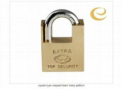 square type wrapped beam brass padlock