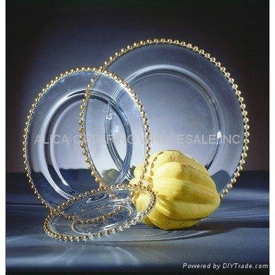 Belmont Gold Beaded Clear Glass Charger Plates 13"