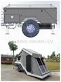 Off road backward folding camping trailer with checker plate steel body