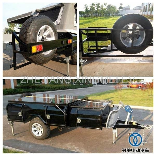 camping trailer with 16inch tyre and combined jerry can holder with gas bottle