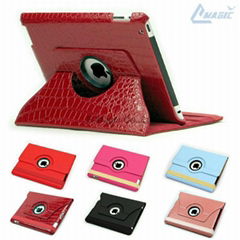 360 degree rotation crocodile leather case for new iPad