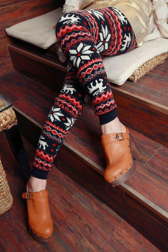 The snowflakes deer cashmere abdominal hip warm pants