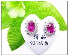 Silver Gemstones Earring Stud (Customized Design Accept)