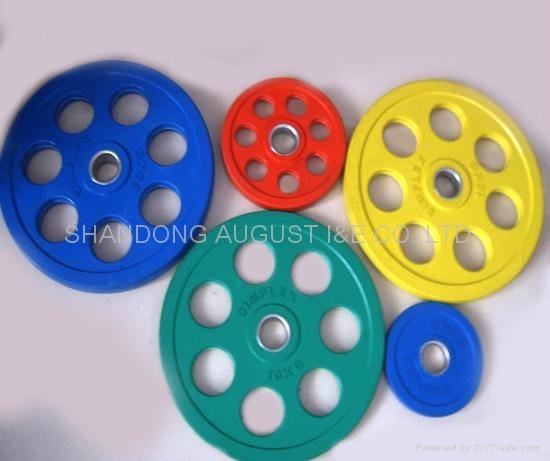 seven holes rubber coated olympic weight plate