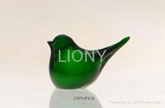 green hand made glass bird