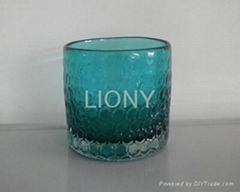 aqua hand blown colourful glass candle holder