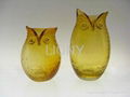 amber rustic hand made blown owl glass