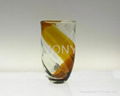 clear hand made blown glass vase with amber stripe 1