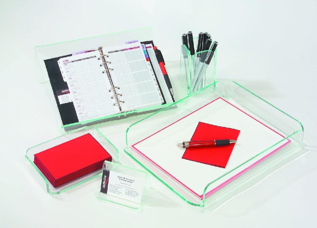 Glasstique 5-Piece Sets(Desk Tray/Memo Holder/Pencil Cup/Planner Stand/Business 