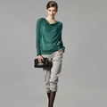 2013 Spring Lastest Design Office Lady Pleated Cowls Long Sleeve Contrast Knitti