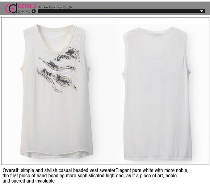 Ladies' Summer Fashion Sequin Ribbed Scoop Neck Sleeveless Knitted Beading Vest  4