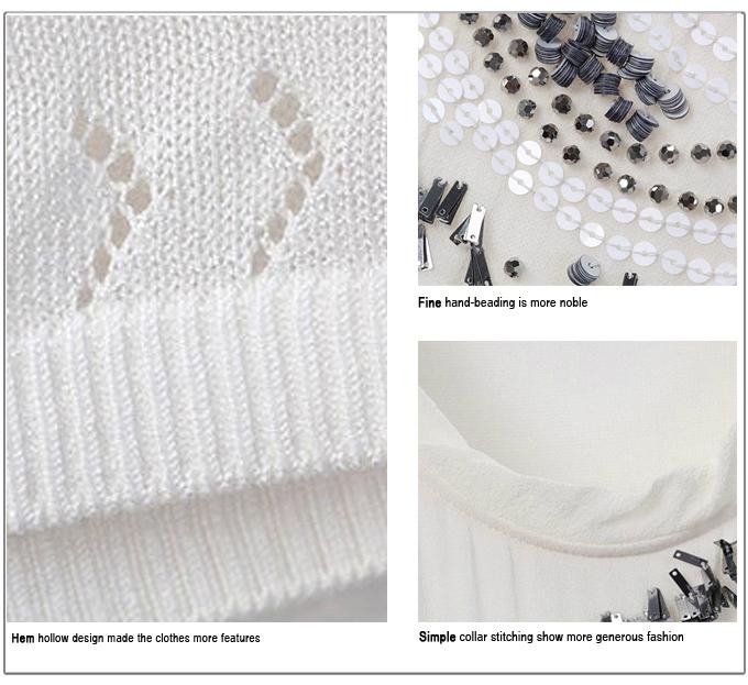 Ladies' Summer Fashion Sequin Ribbed Scoop Neck Sleeveless Knitted Beading Vest  5
