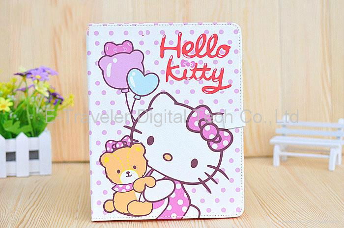 new style Hello Kitty Cartoon Design Leather  Case  for  ipad   best price 5