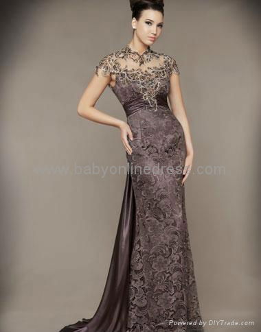 Sexy Lace Beading Cap Sleeves Sheath Evening Dress