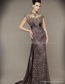 Sexy Lace Beading Cap Sleeves Sheath Evening Dress