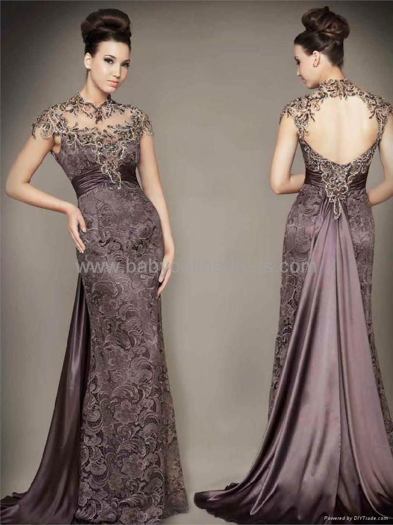 Sexy Lace Beading Cap Sleeves Sheath Evening Dress 2