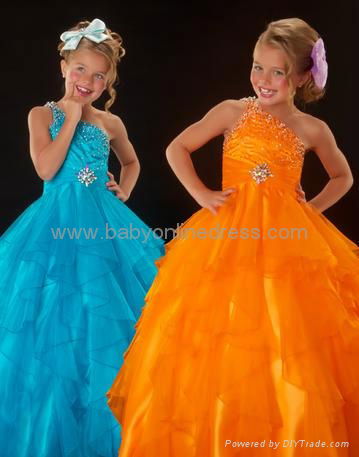 Charming A-line One-Shoulder Ruffles Little Girl's Pageant Dresses 3