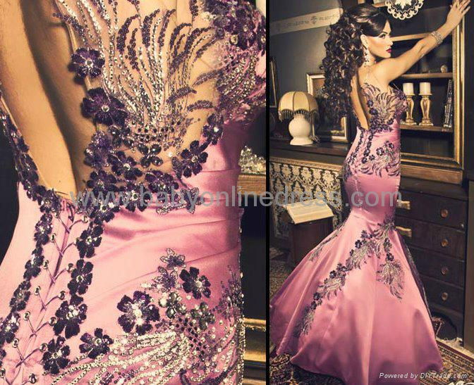 Sexy Flowers Beading Mermaid Rhinestones Evening Dresses 2