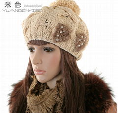 2012 New Design Warm and lovely Knitted Beanie Hat Language Option  French 