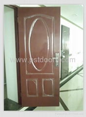 3 panel steel door with a small oval design