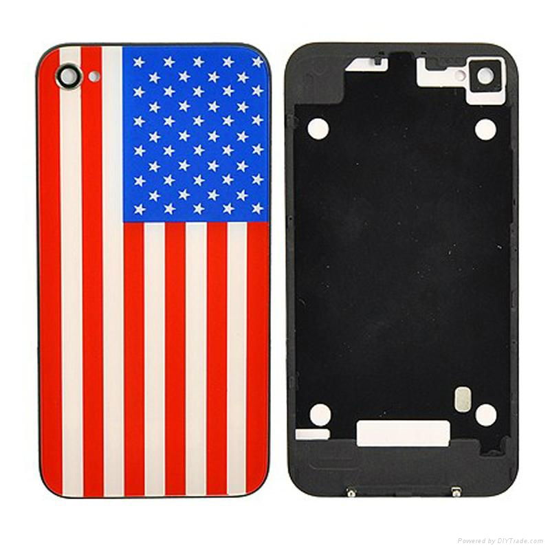 Retro Flag Back Rear Glass Battery Door Cover Housing for iPhone 4 4G 3
