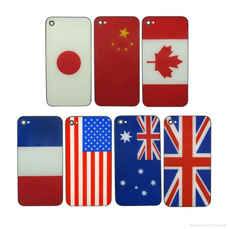 Retro Flag Back Rear Glass Battery Door Cover Housing for iPhone 4 4G 5