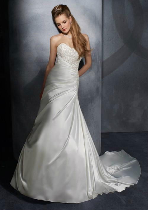 2012 latest strapless A-line  embroidery satin  bridal wedding dress