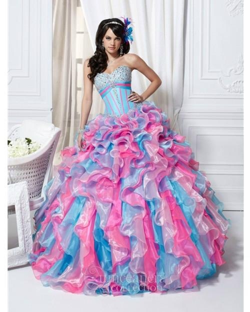 Fashion strapless ball gown  blue  and pink  quinceanera  