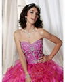 Fashion strapless ball gown red embroidery organza prom dress 2