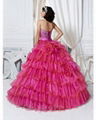 Fashion strapless ball gown red embroidery organza prom dress 3