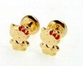 Gold 18k GF Hello Kitty Earrings High Security Safety New Born Toddler Girl 