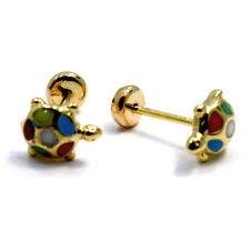 Gold 18k GF Earrings Multicolor Little Turtle Baby Girl New Born High Security 
