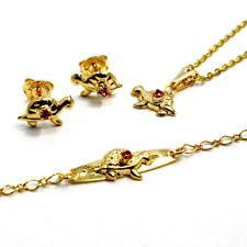 Gold 18k GF Austrian Pink Crystal Bracelet Baby Girl Turtle Earrings Pendant 