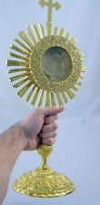 Catholic Gold Relic Case Reliquary Monstrance W Cross Sacred Vessel 16" Tall NIB