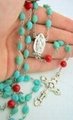Our Lady of Guadalupe Turquoise Porcelain Glass Beads Red Our Father Beads NEW 