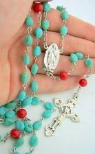 Our Lady of Guadalupe Turquoise Porcelain Glass Beads Red Our Father Beads NEW 