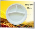 Disposable biodegradable cornstarch 9 inch three compartment plate  1