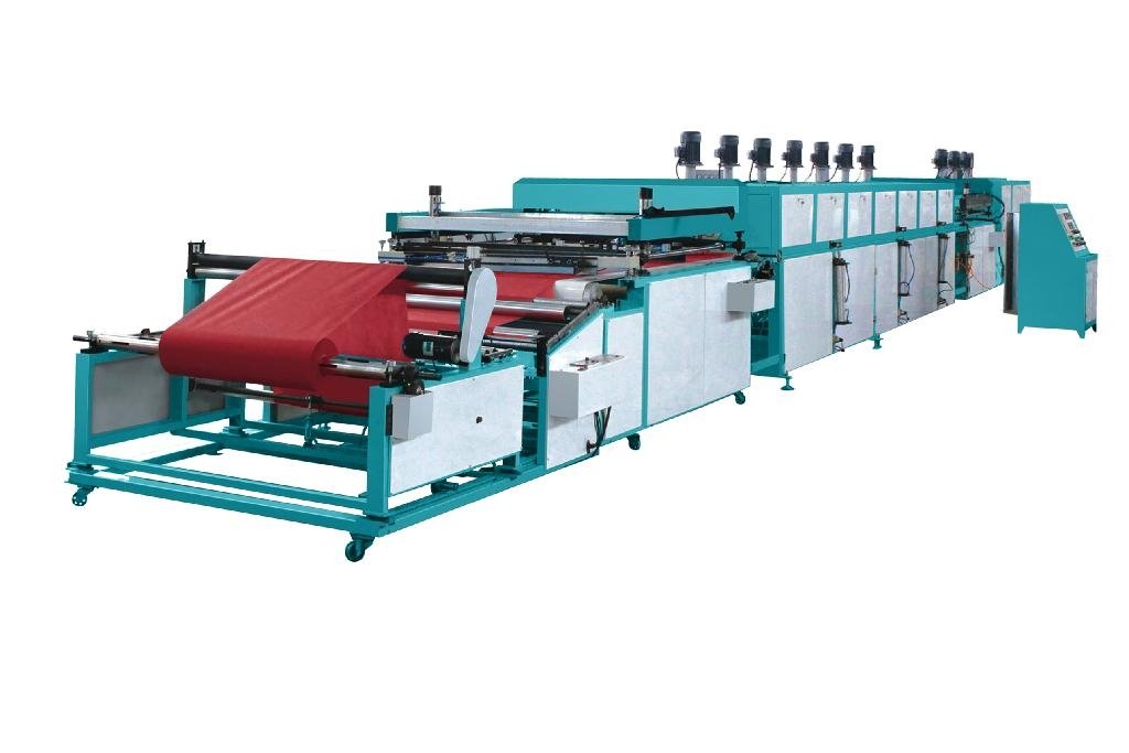 Automatic two color roll to roll non-woven fabric screen printing machine