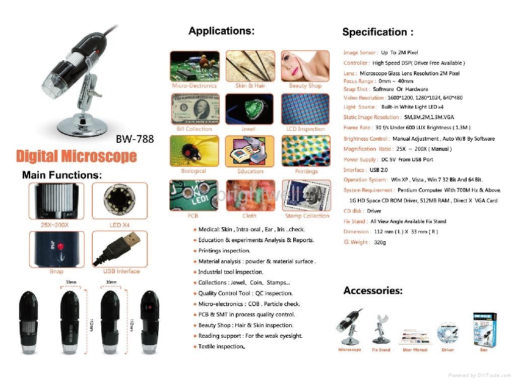 USB Handheld 200X digital microscope(BW788) 2