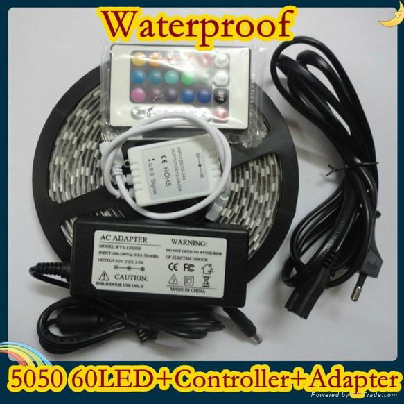 5M 5050 RGB led strip light waterproof+24key controller+12V 5A power supply