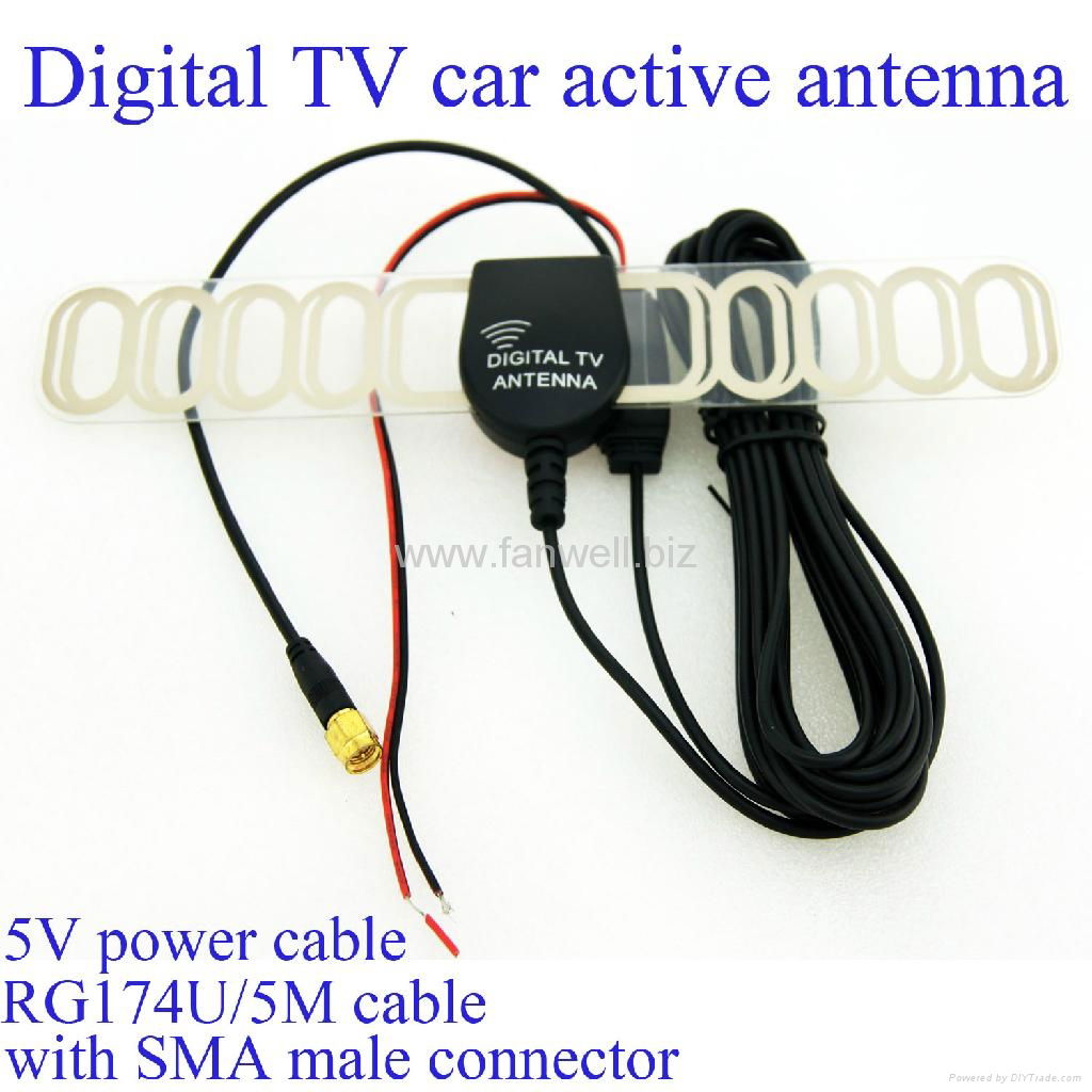 DVB TV car active antenna with 12V power with USB-F connector with RG174U/5m  4