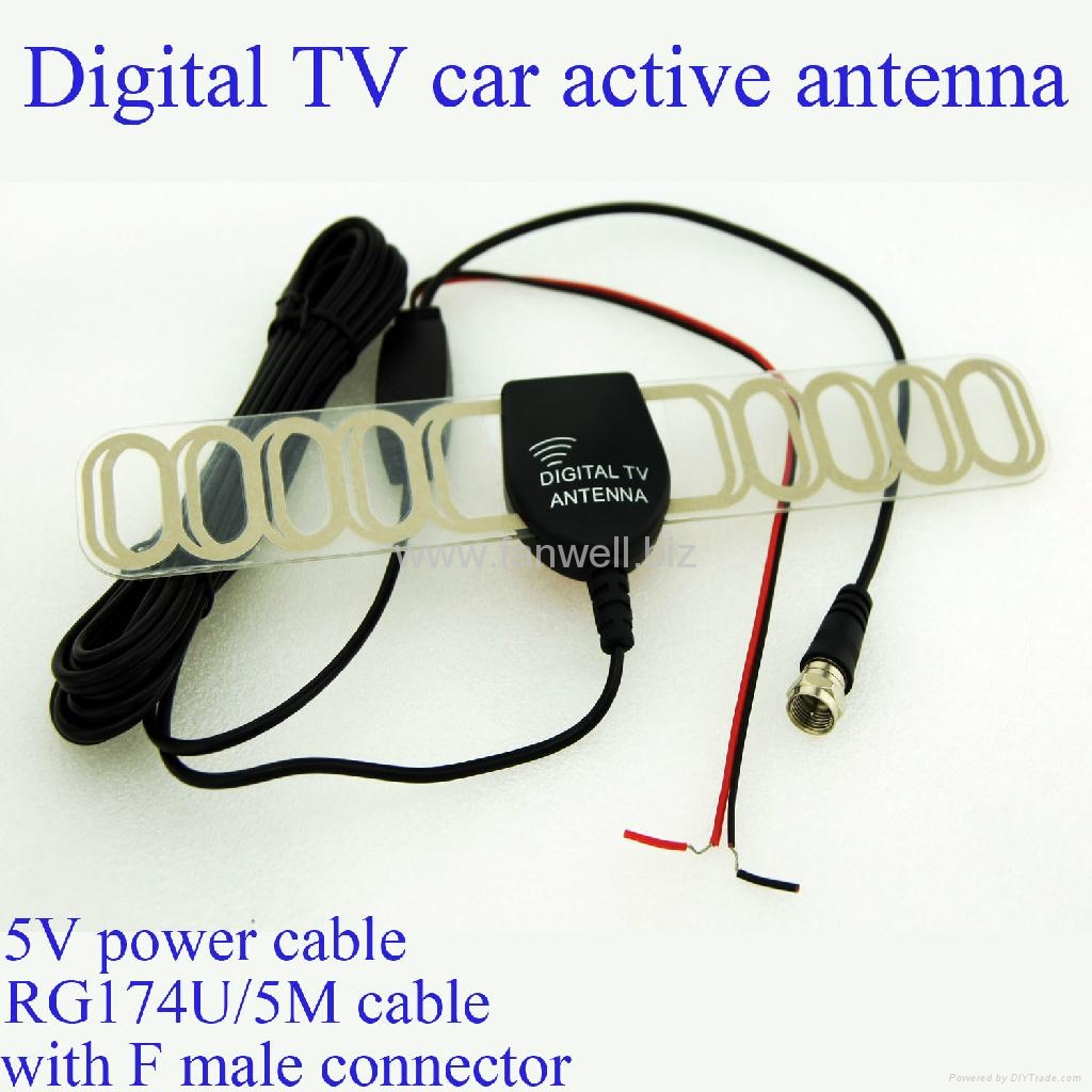 DVB TV car active antenna with 12V power with USB-F connector with RG174U/5m  5