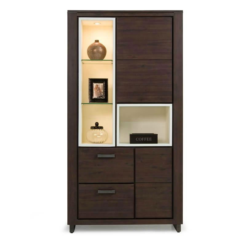 brown and white display cabinet- acacia furniture