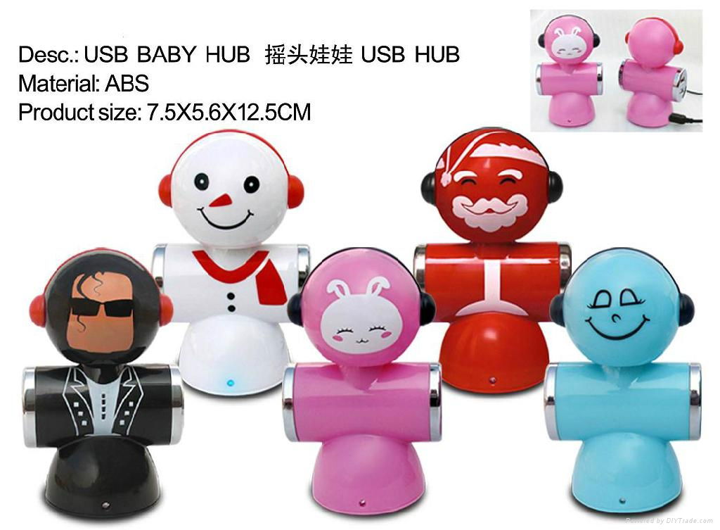 2012 Newest Doll shape 4 port USB HUB, USB2.0 HUB with shaking head design 4