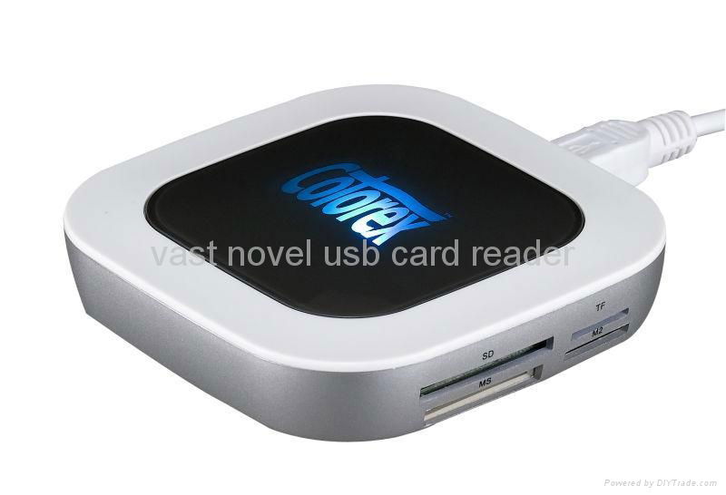 2012 new 2 in One usb card reader and USB HUB combo with light logo 2