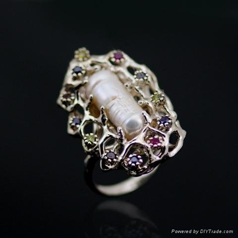 Hot Design Natural Pearl Jewellery CZ Inlayed Silver Rings