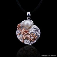 Natural Pearl Rose Gold Flower Sterling Silver Jewelry Pendant