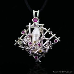 Real 925 Silver Jewelry Pendant with Natural Pearl and CZ