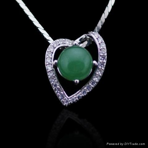 CZ Heart Pendant Green Gemstone 925 Silver Necklace