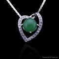CZ Heart Pendant Green Gemstone 925 Silver Necklace 1